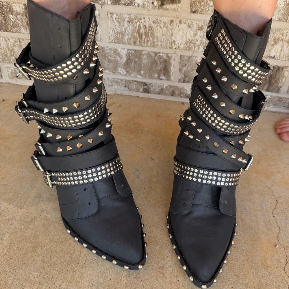 Jeffrey Campbell Free People Sz 12 Black Studded Draco Stud Boots New - Picture 1 of 15